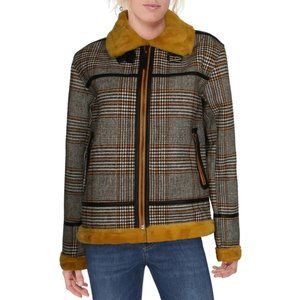 Brand New Urban Outfitters Plaid Print Faux Fur Trim Winter Coat sz M